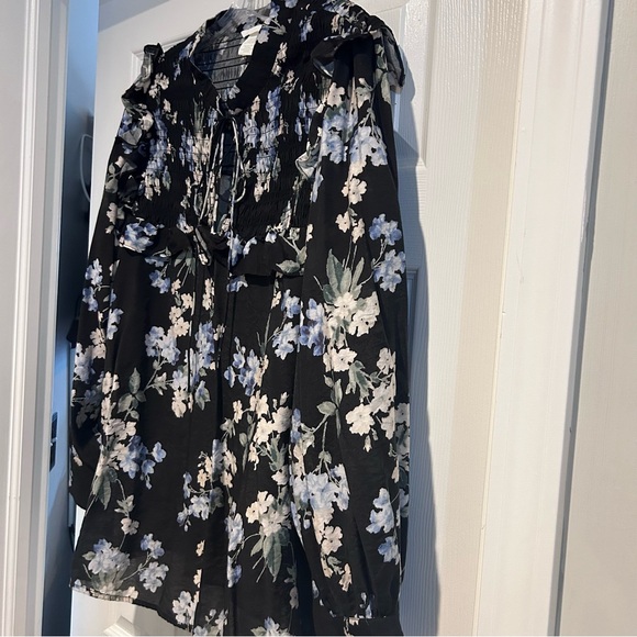 🖤H&M🖤.black floral long sleeve blouse top plus XXL Flowy Ruffle light weight - Picture 9 of 9